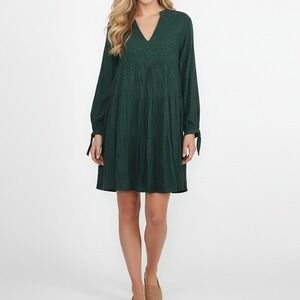 Maeve Anthropologie Dress Womens XS Green Casual Tiered Long Sleeve V Neck Mini
